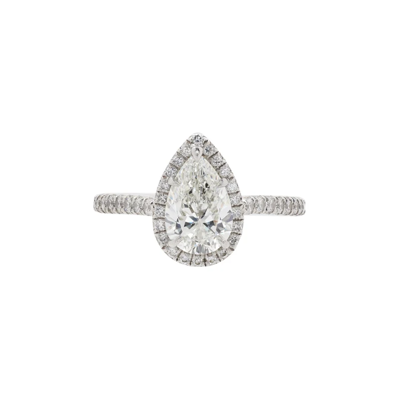 Platinum, 1.03ct Pear Shape Diamond and Diamond Engagement Ring