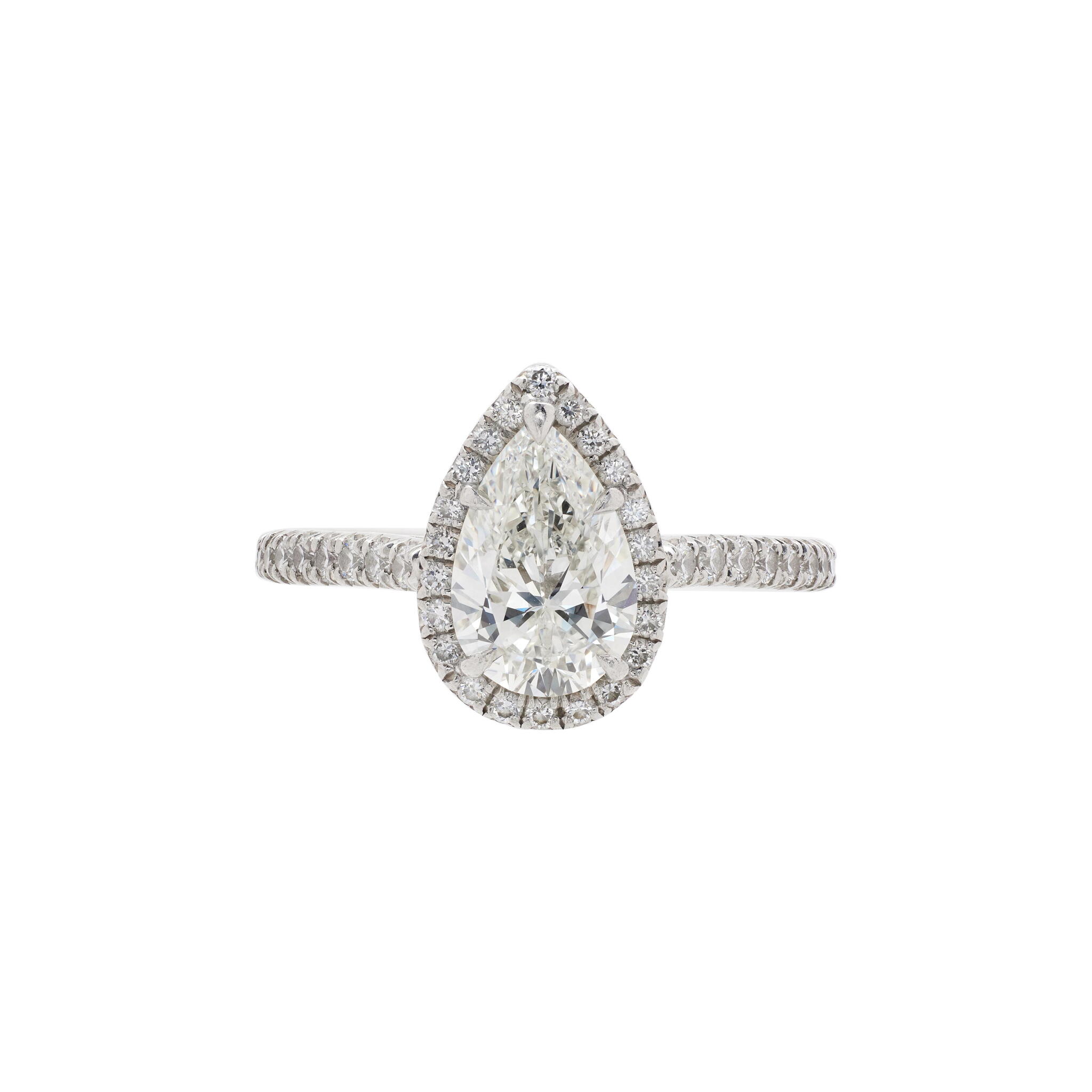 Platinum, 1.03ct Pear Shape Diamond and Diamond Engagement Ring — view 1
