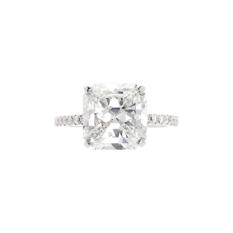 Platinum, 3.85ct Radiant Cut Diamond and Diamond Engagement Ring