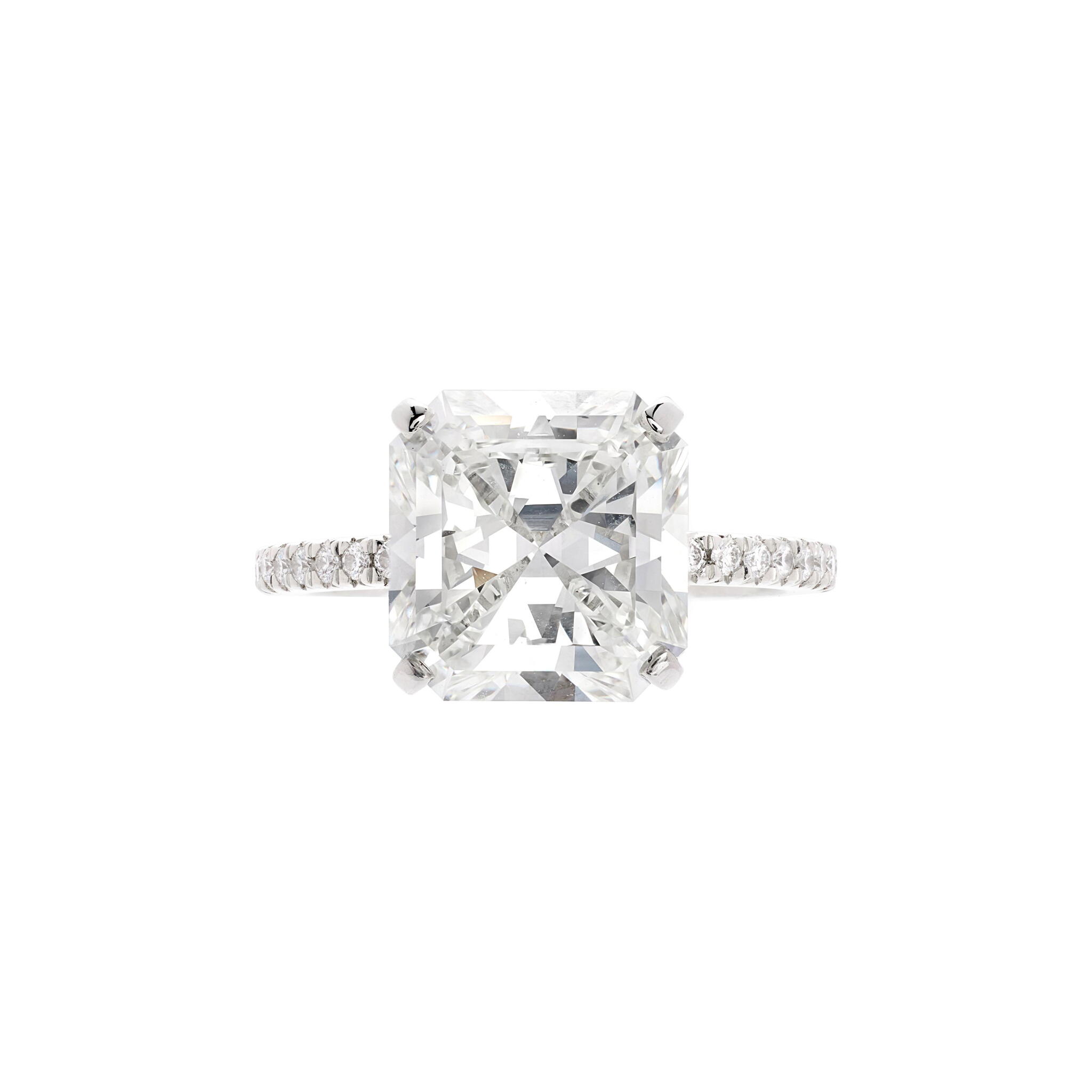 Platinum, 3.85ct Radiant Cut Diamond and Diamond Engagement Ring — view 1