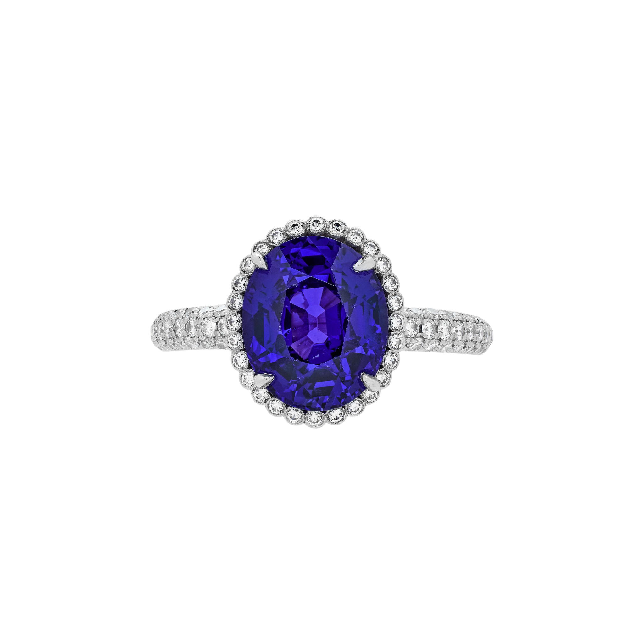 Platinum, 5.01ct Color Change Ceylon Sapphire and Diamond Ring  — view 1