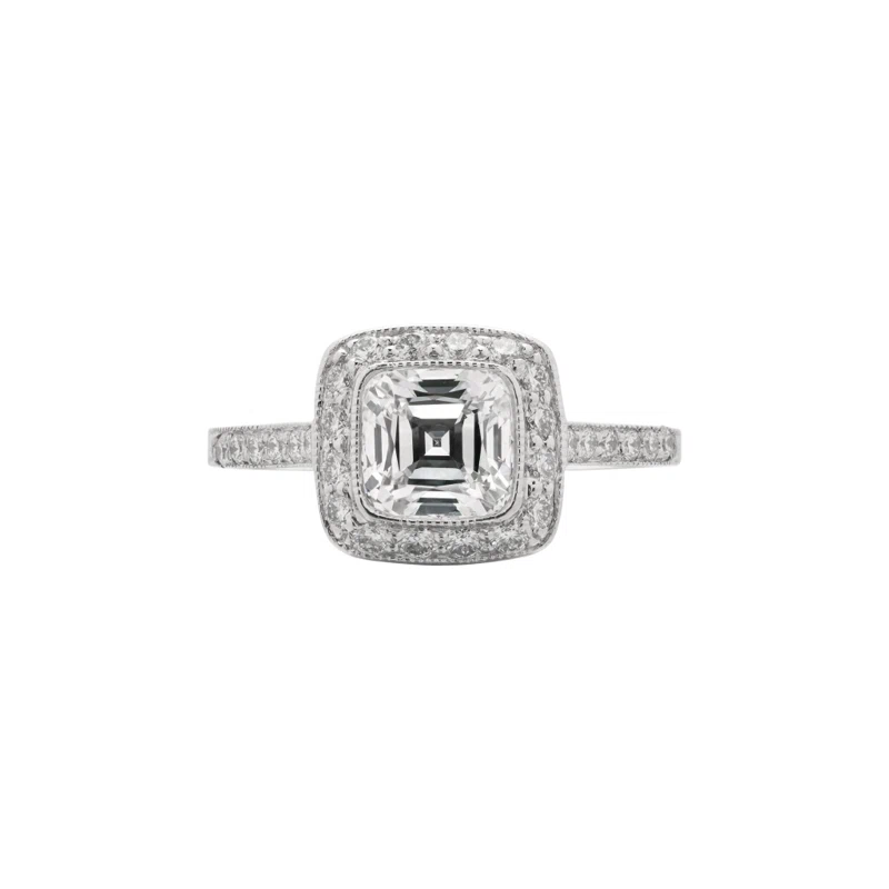 Platinum, 1.01ct Cushion Cut Diamond and Diamond Engagement Ring