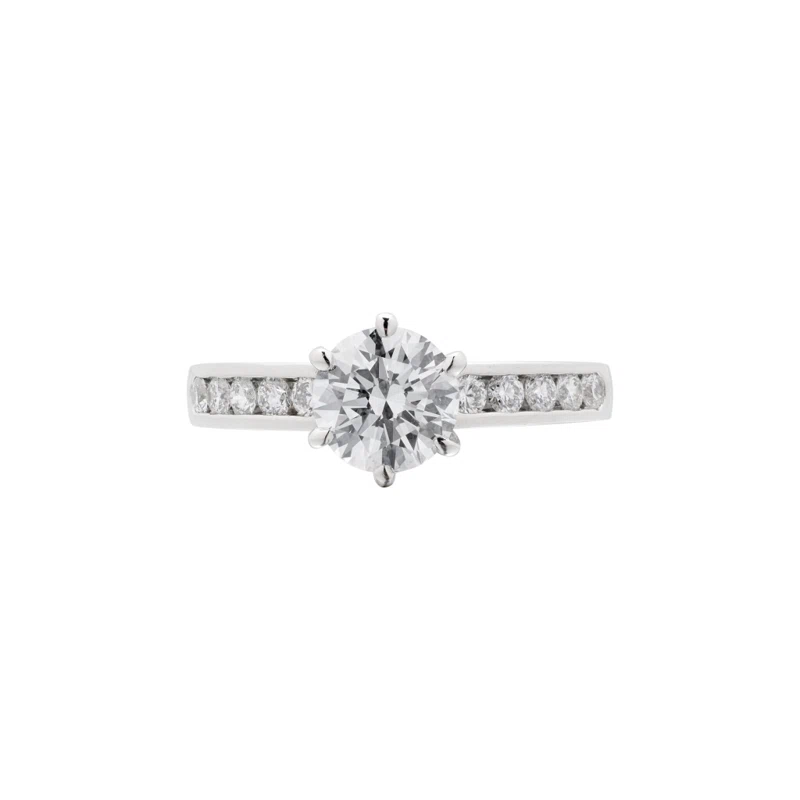 Platinum, 1.19ct Round Brilliant Cut Diamond and Diamond Engagement Ring