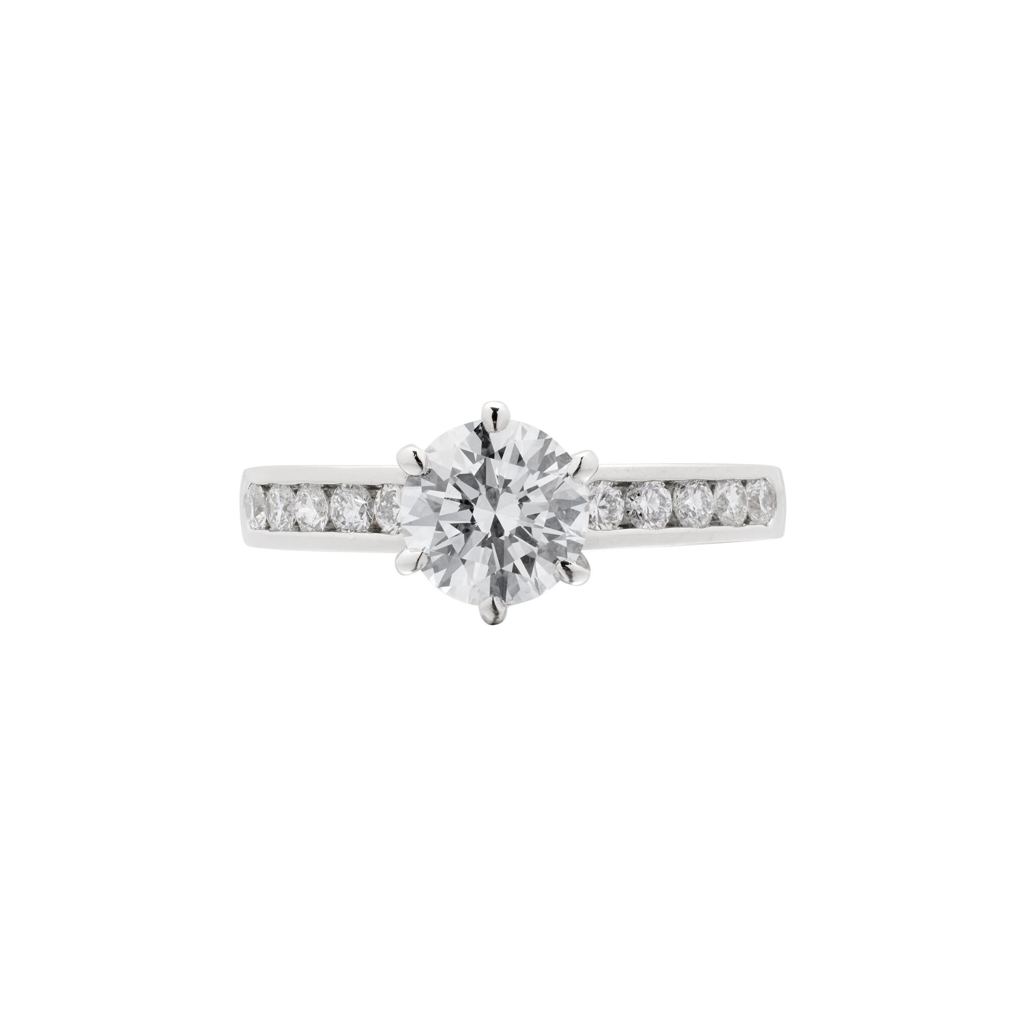 Platinum, 1.19ct Round Brilliant Cut Diamond and Diamond Engagement Ring — view 1