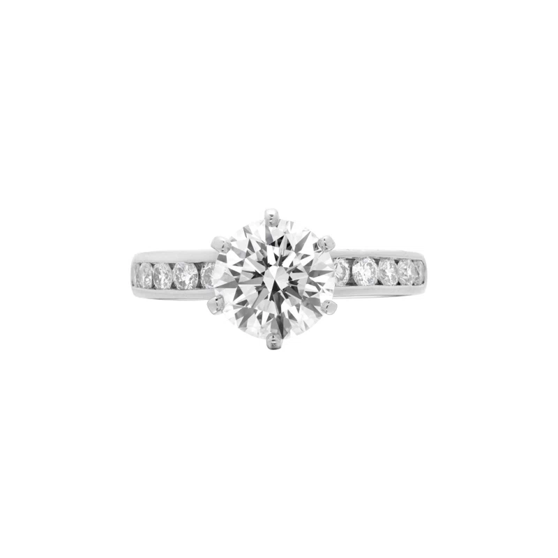Platinum, 1.57ct Round Brilliant Cut Diamond and Diamond Engagement Ring