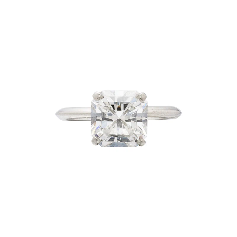 Platinum and 2.52ct Square Emerald Cut Diamond Engagement Ring