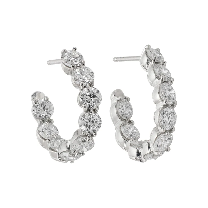 Platinum and 4.50ctw Inside-Out Round Brilliant Cut Diamond Hoop Earrings