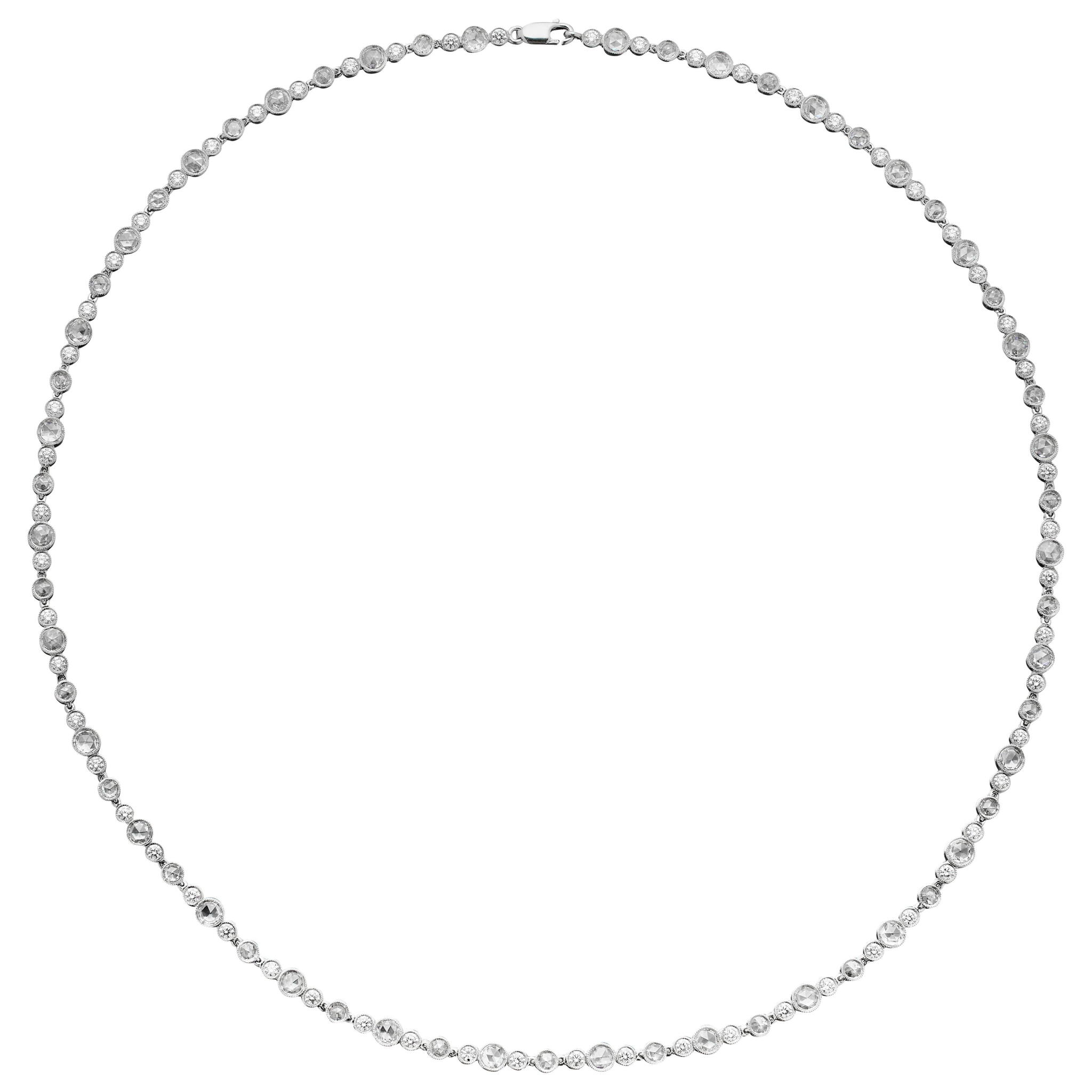 Platinum and 5.40ctw Rose Cut and Round Brilliant Cut Diamond Tiffany Enchant Necklace — view 1