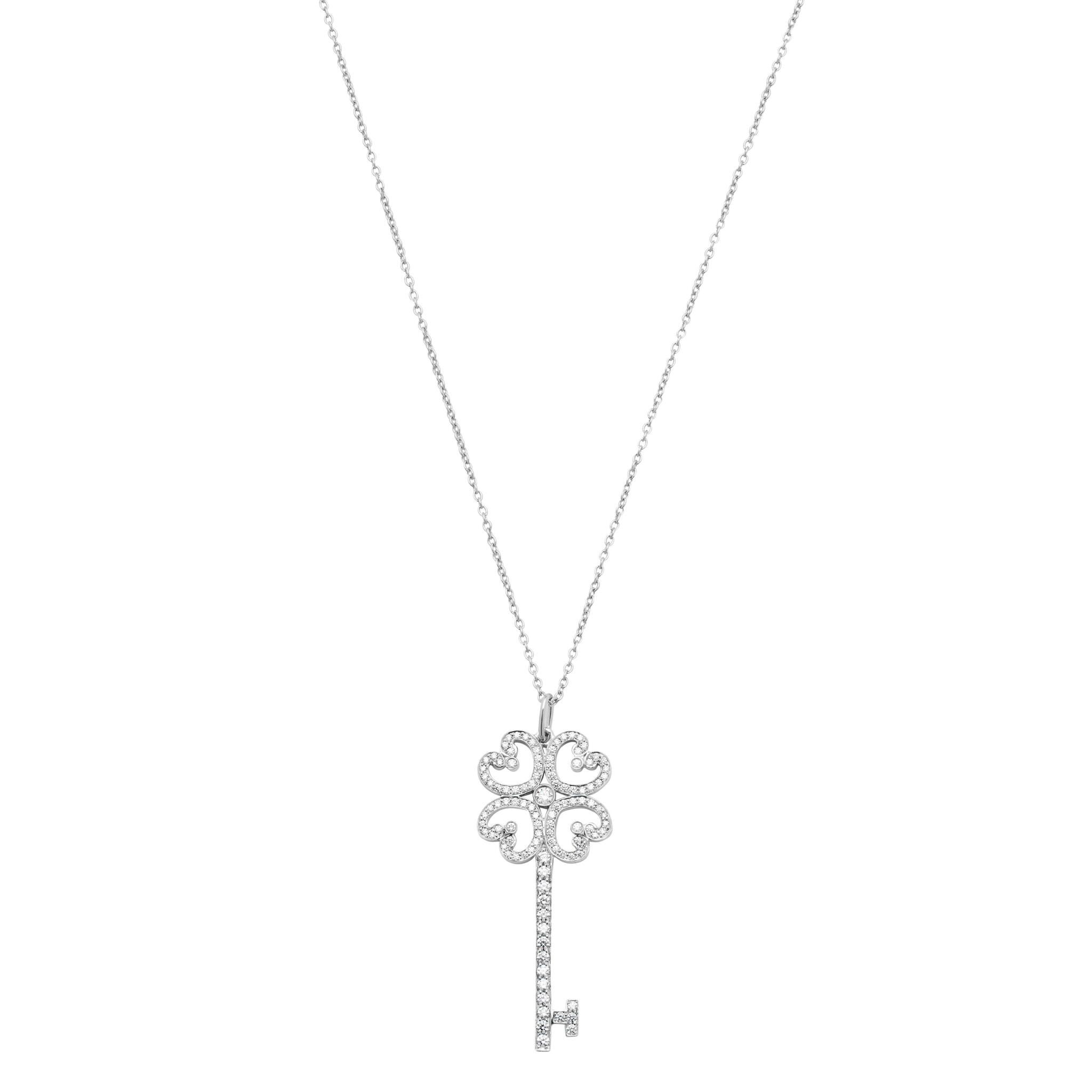 Platinum and Diamond Key Pendant Necklace — view 1