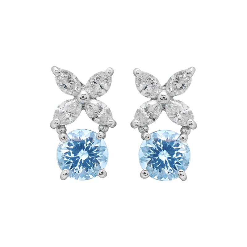 Platinum, Aquamarine and Diamond Victoria Drop Earrings