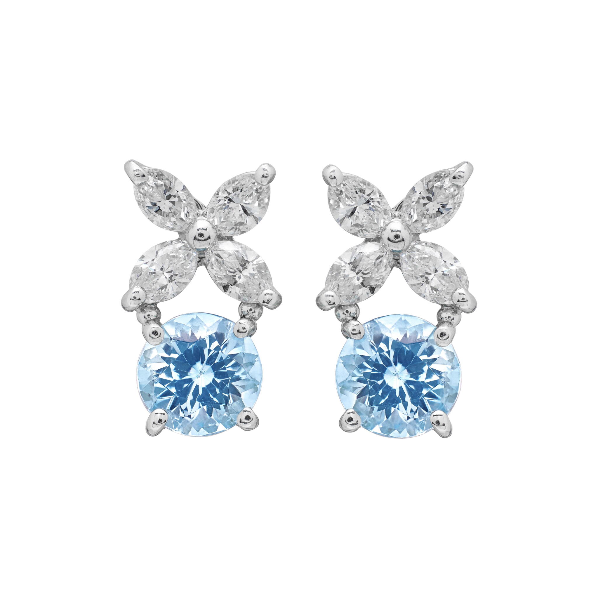 Platinum, Aquamarine and Diamond Victoria Drop Earrings — view 1