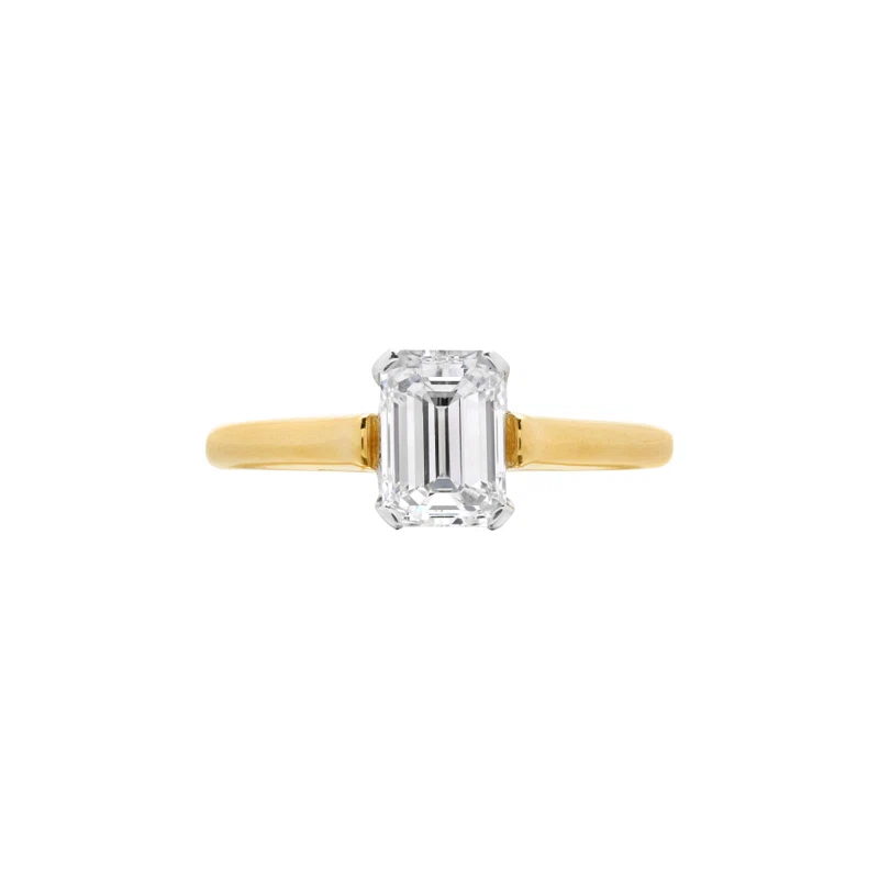 Gold, Platinum and 1.02ct Emerald Cut Diamond Engagement Ring