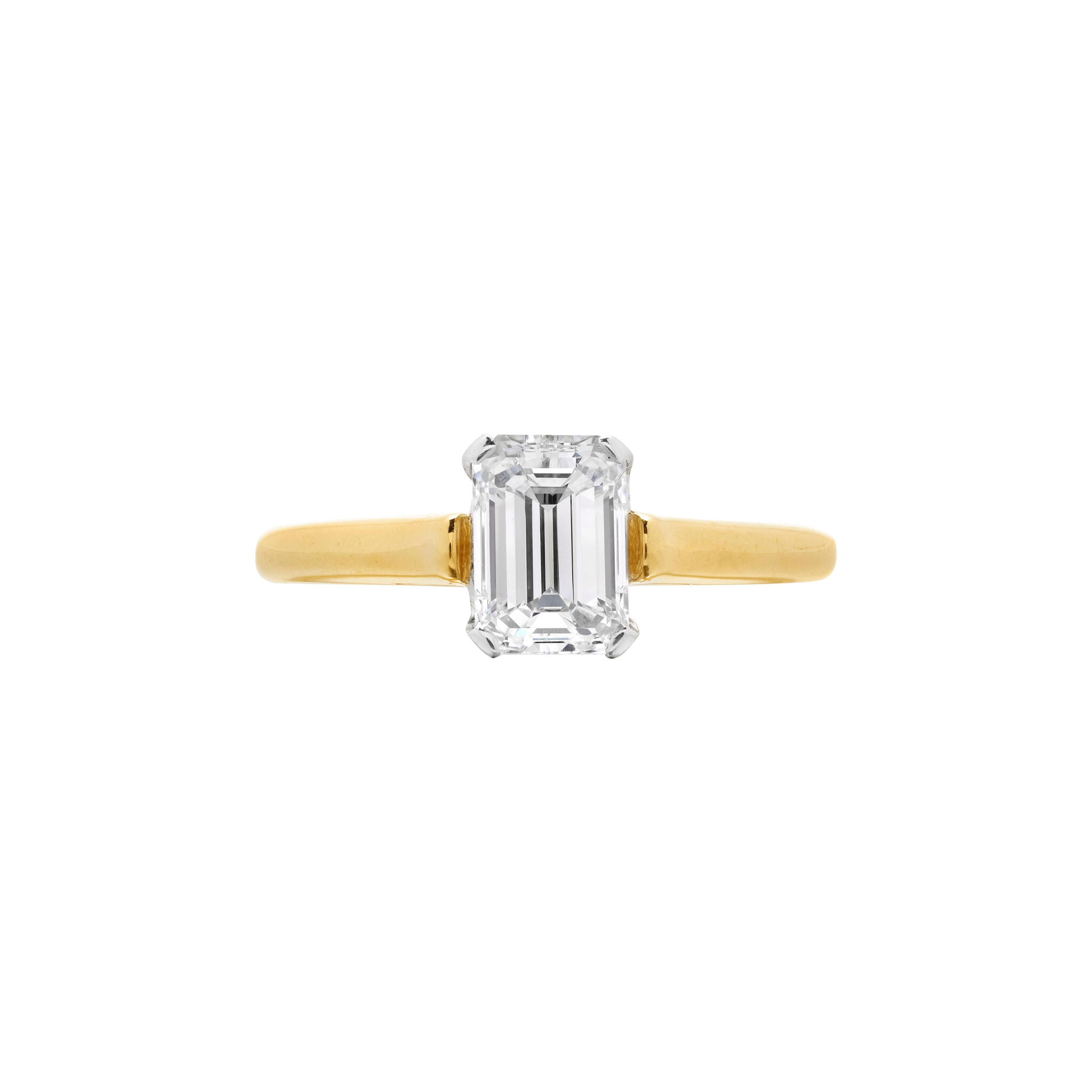 Gold, Platinum and 1.02ct Emerald Cut Diamond Engagement Ring — view 1