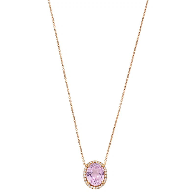 Rose Gold, 3.25ct Kunzite and Diamond Pendant Necklace