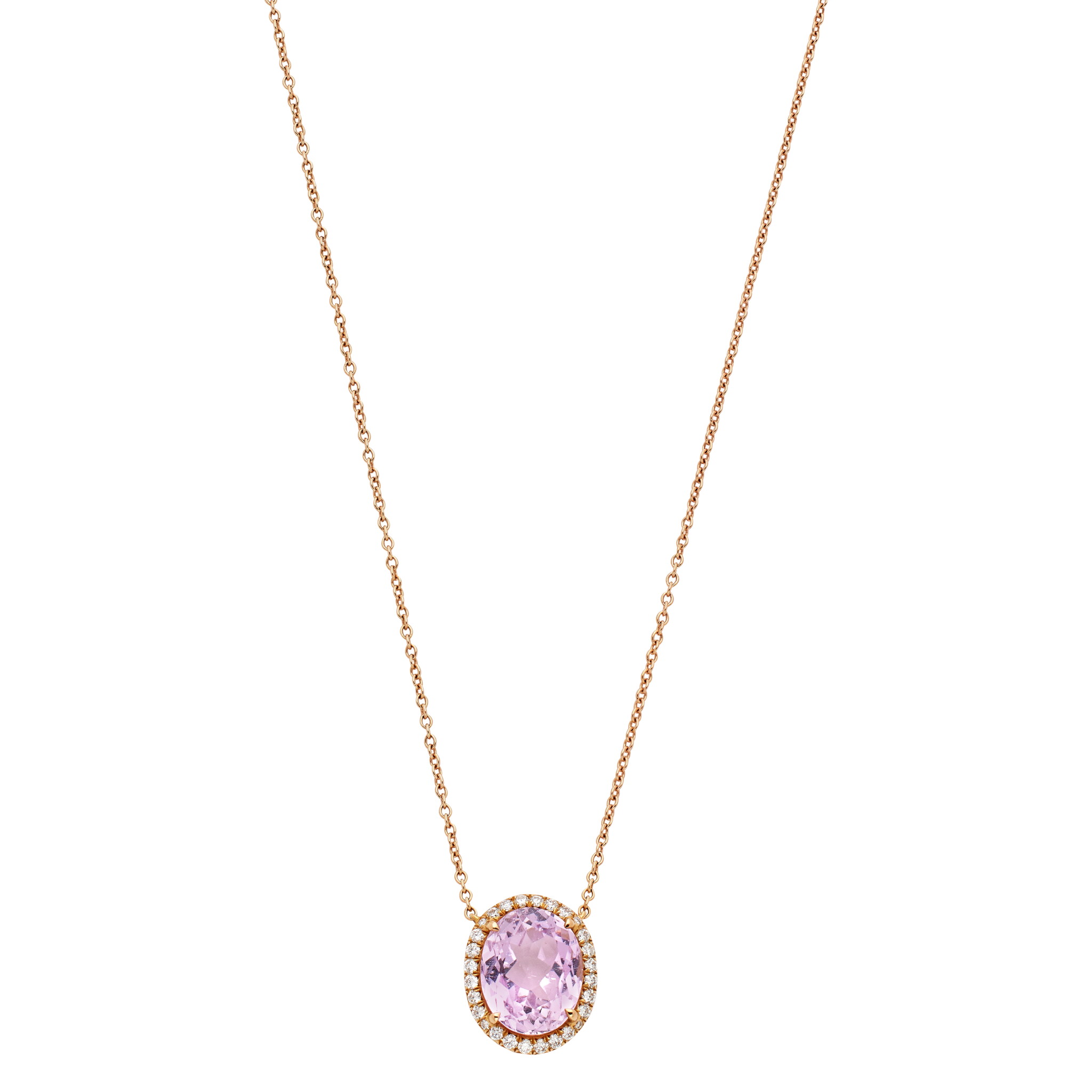 Rose Gold, 3.25ct Kunzite and Diamond Pendant Necklace — view 1
