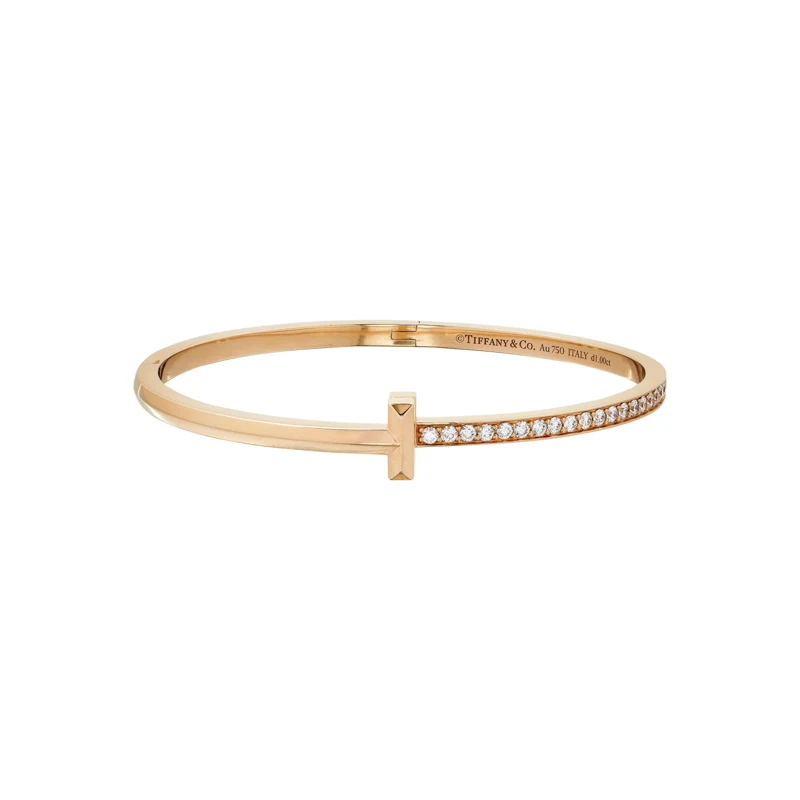 Rose Gold and Diamond T1 Narrow Hinged Bangle Bracelet
