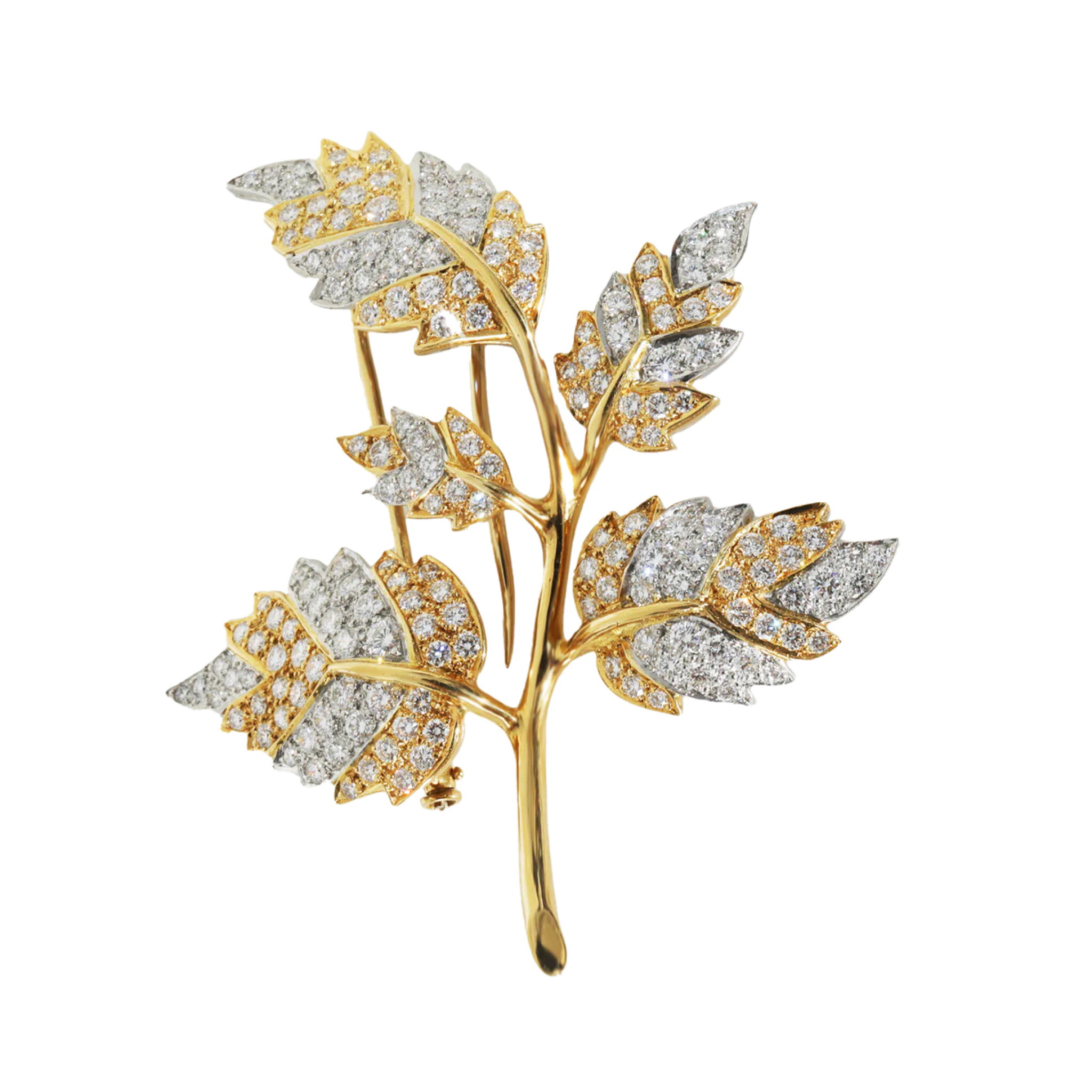 Gold, Platinum and Diamond 5 Leaf Brooch — view 1