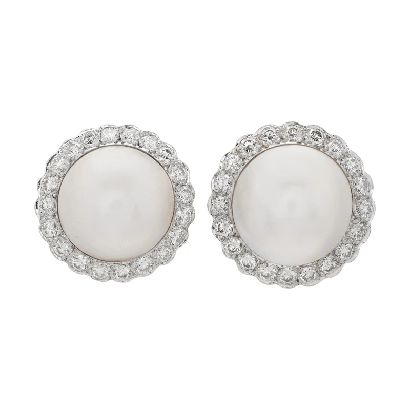 Vintage Gold, Platinum, Mabé Pearl and Diamond Earclips