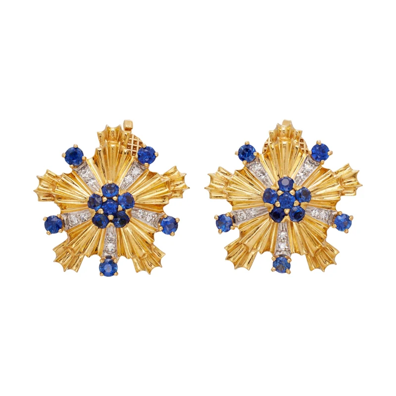Vintage Gold, Sapphire and Diamond Star Earclips