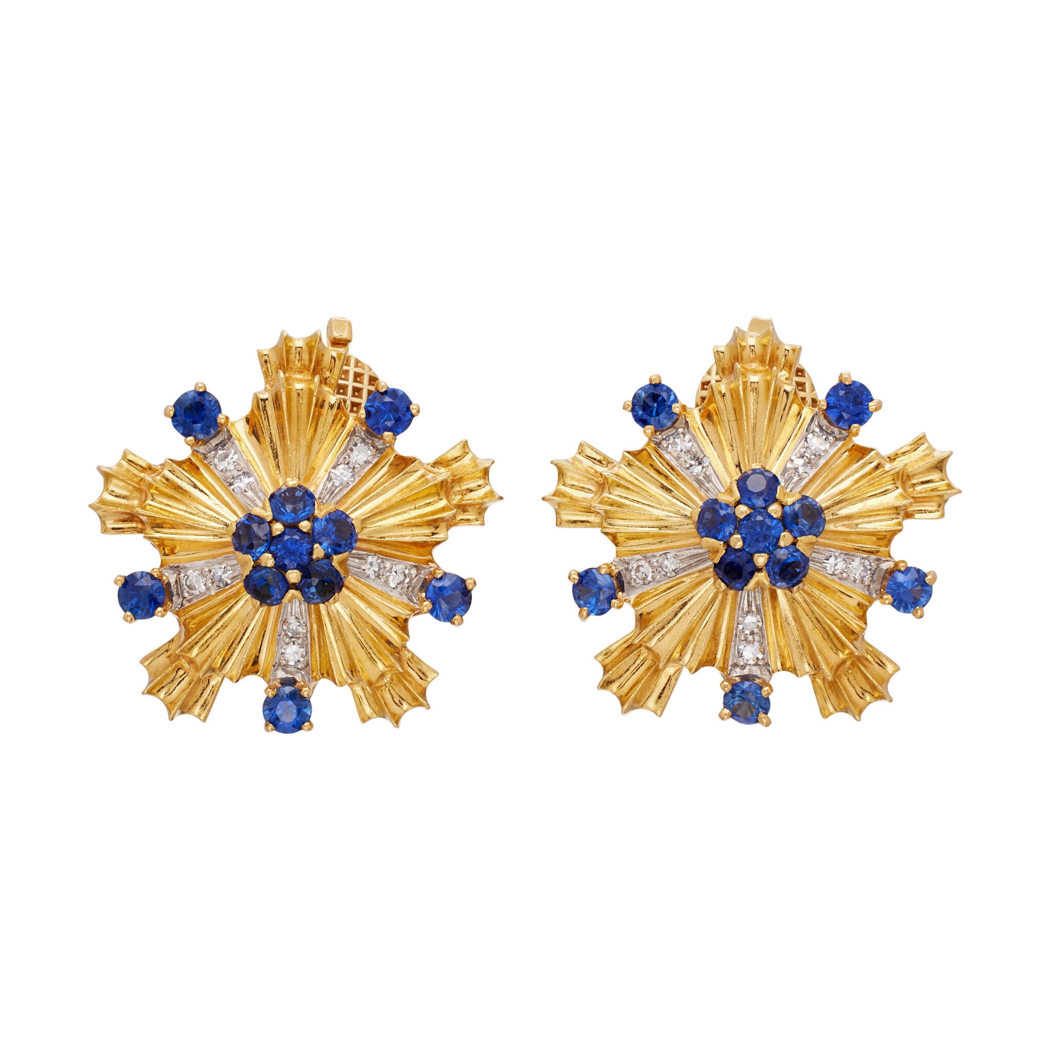 Vintage Gold, Sapphire and Diamond Star Earclips — view 1