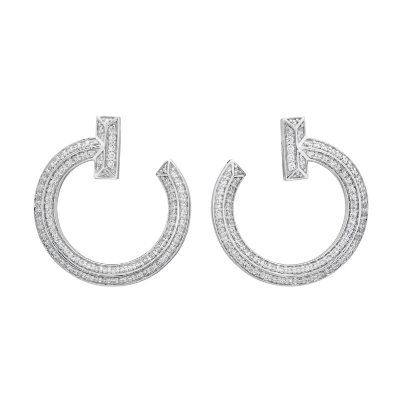 White Gold and Diamond Tiffany T T1 Open Hoop Earrings