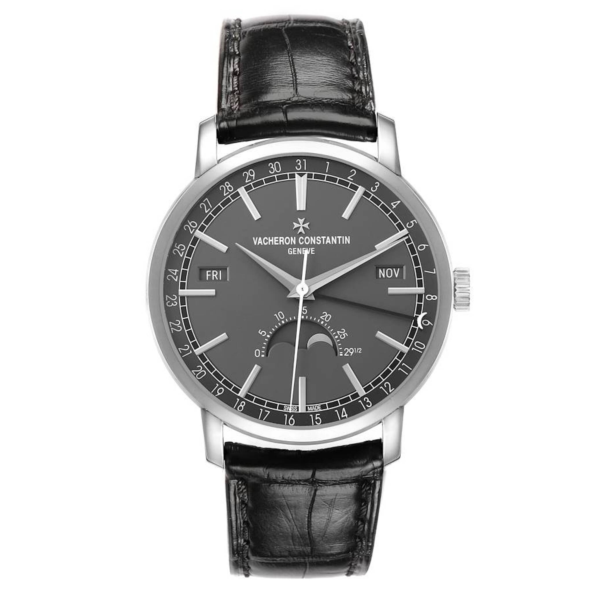 Traditionnelle (Reference 4010T/000G-B740). A 41mm white gold automatic wristwatch with date, day, month, and moon phase. — view 1