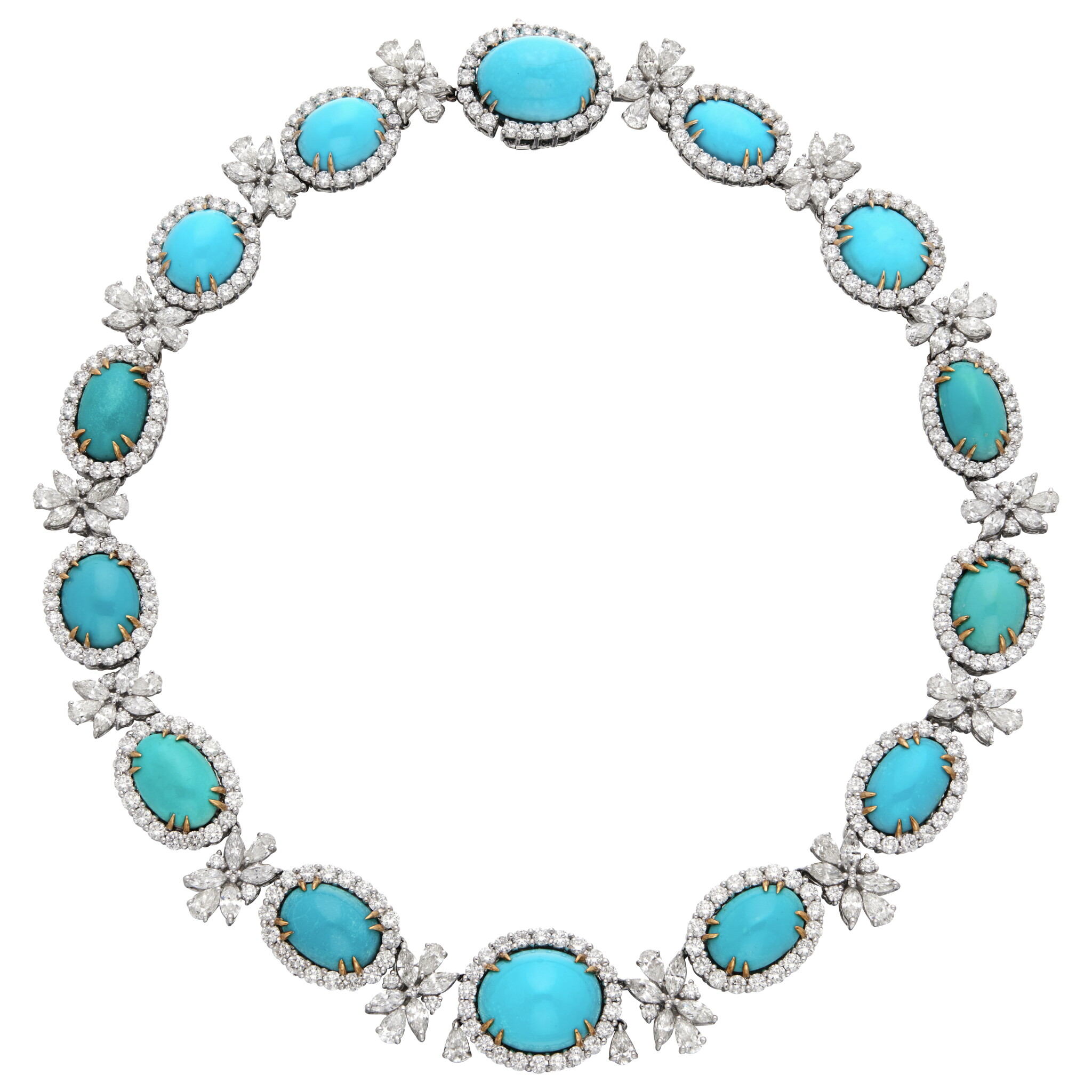 White Gold, Turquoise and Diamond Collar Necklace — view 1