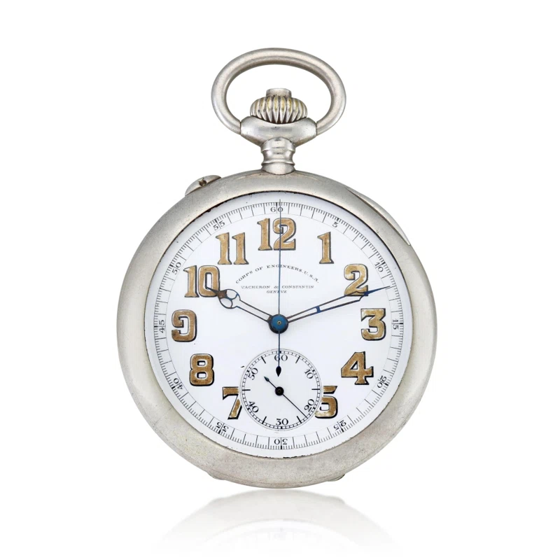 A silver single button chronograph mechanical watch with enamel dial. Circa 1918