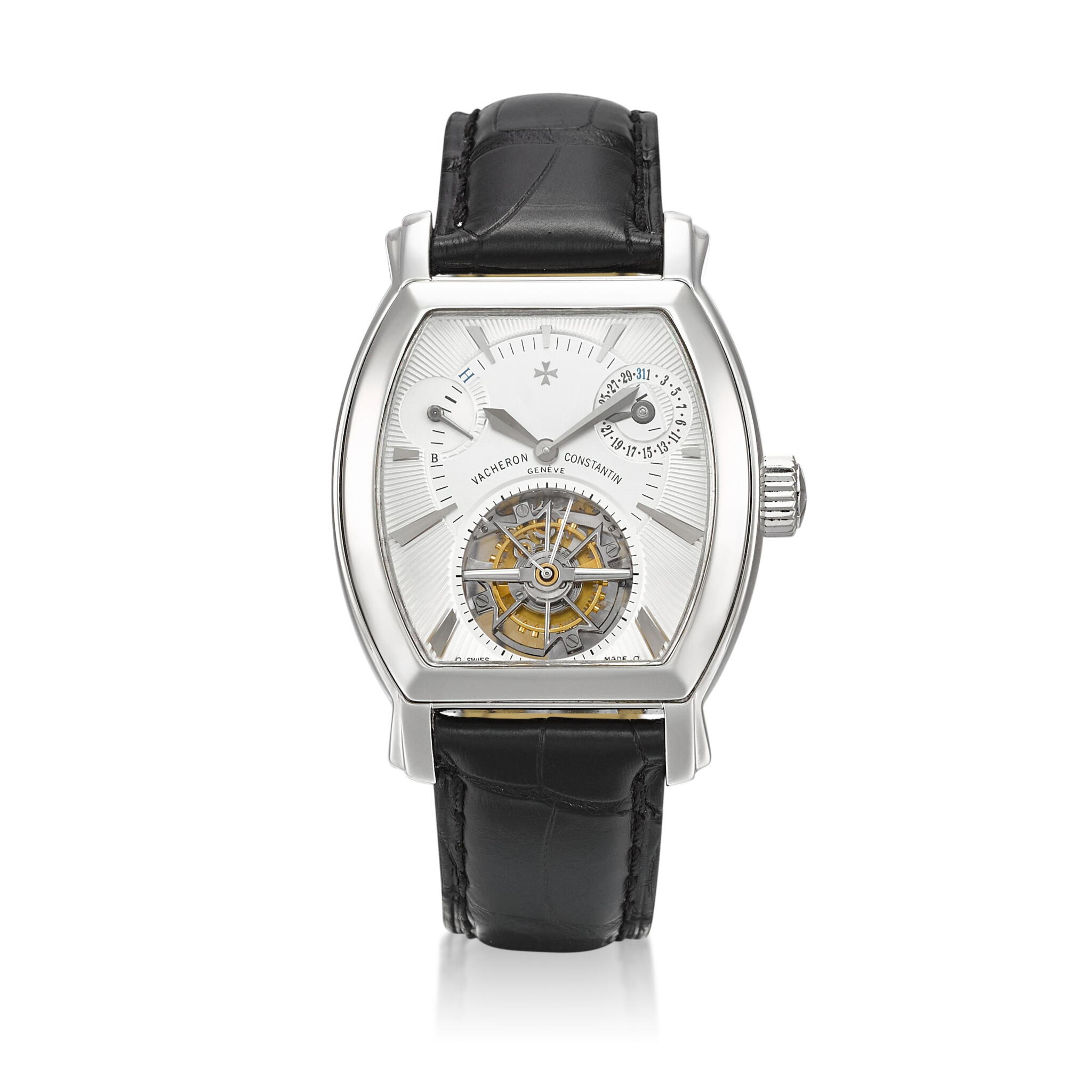 Malte tourbillon (Reference 30066). A platinum tourbillon mechanical wristwatch with date and power reserve indication. Made in 2003 — view 1