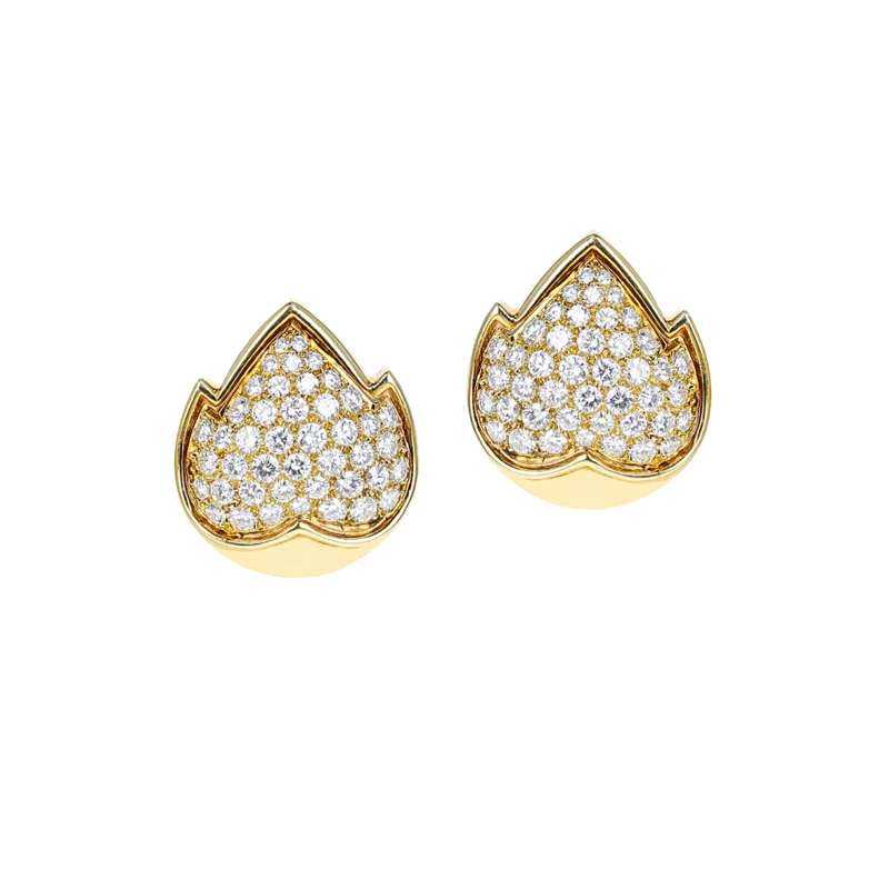 Gold and Diamond Leaf Earclips