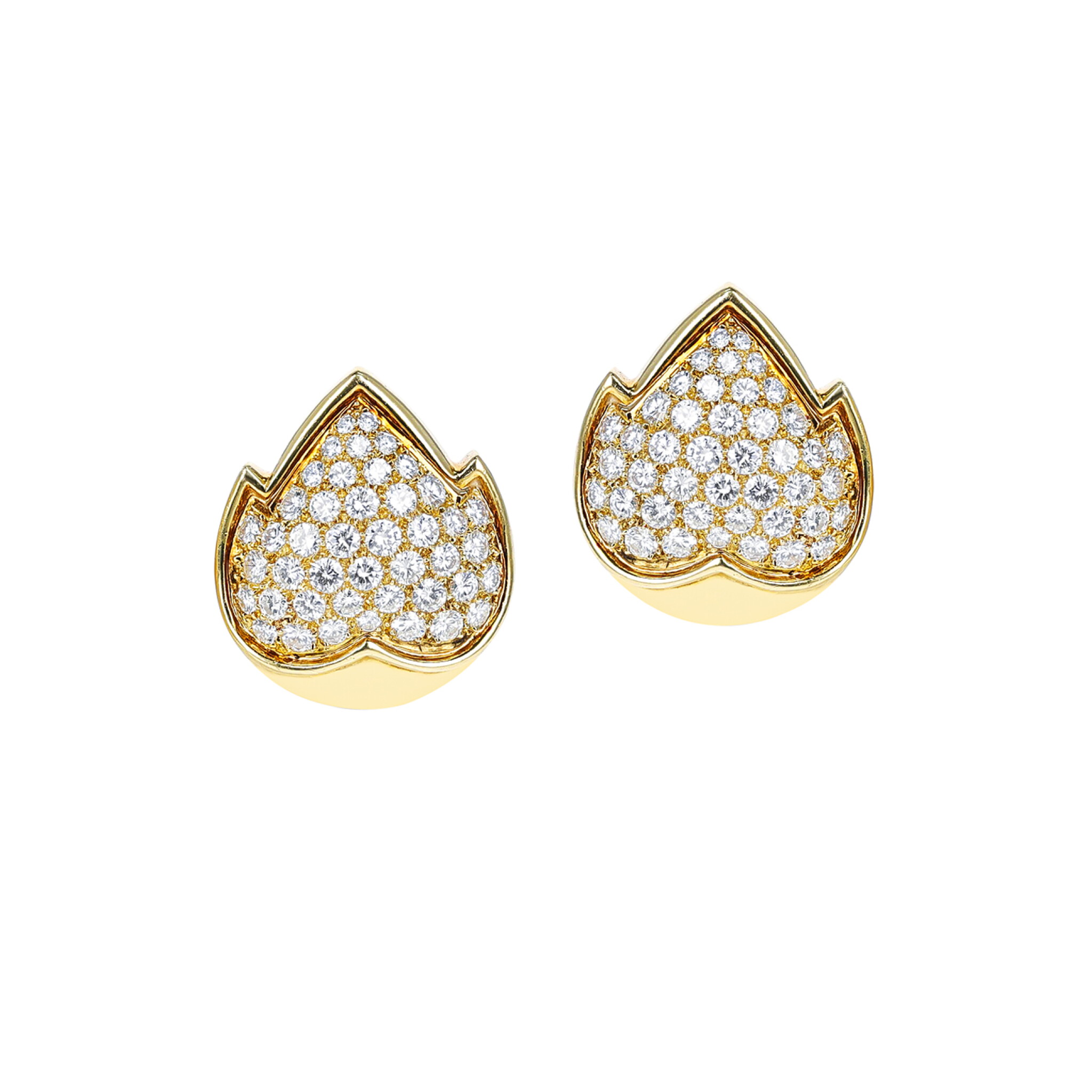 Gold and Diamond Leaf Earclips — view 1