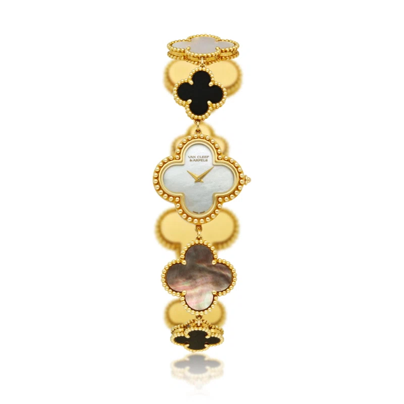 Alhambra (Reference 136674). A yellow gold, mother-of-pearl and onyx set quartz bracelet watch. Circa 2018