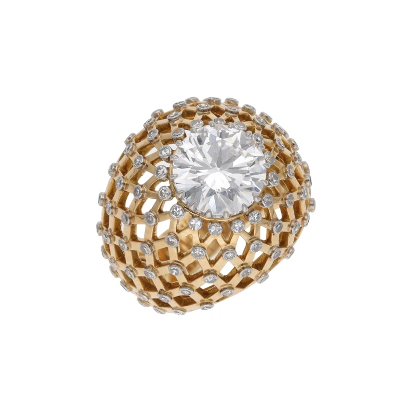 Gold, 3.71ct Round Brilliant Cut Diamond and Diamond Ring