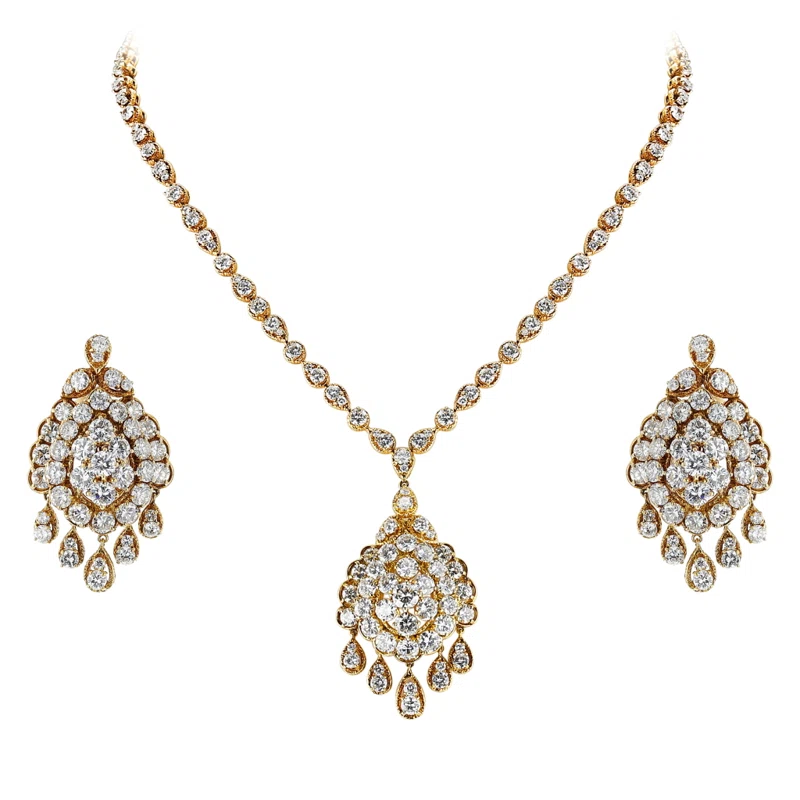 Gold and Diamond Drop Earring and Necklace Parure