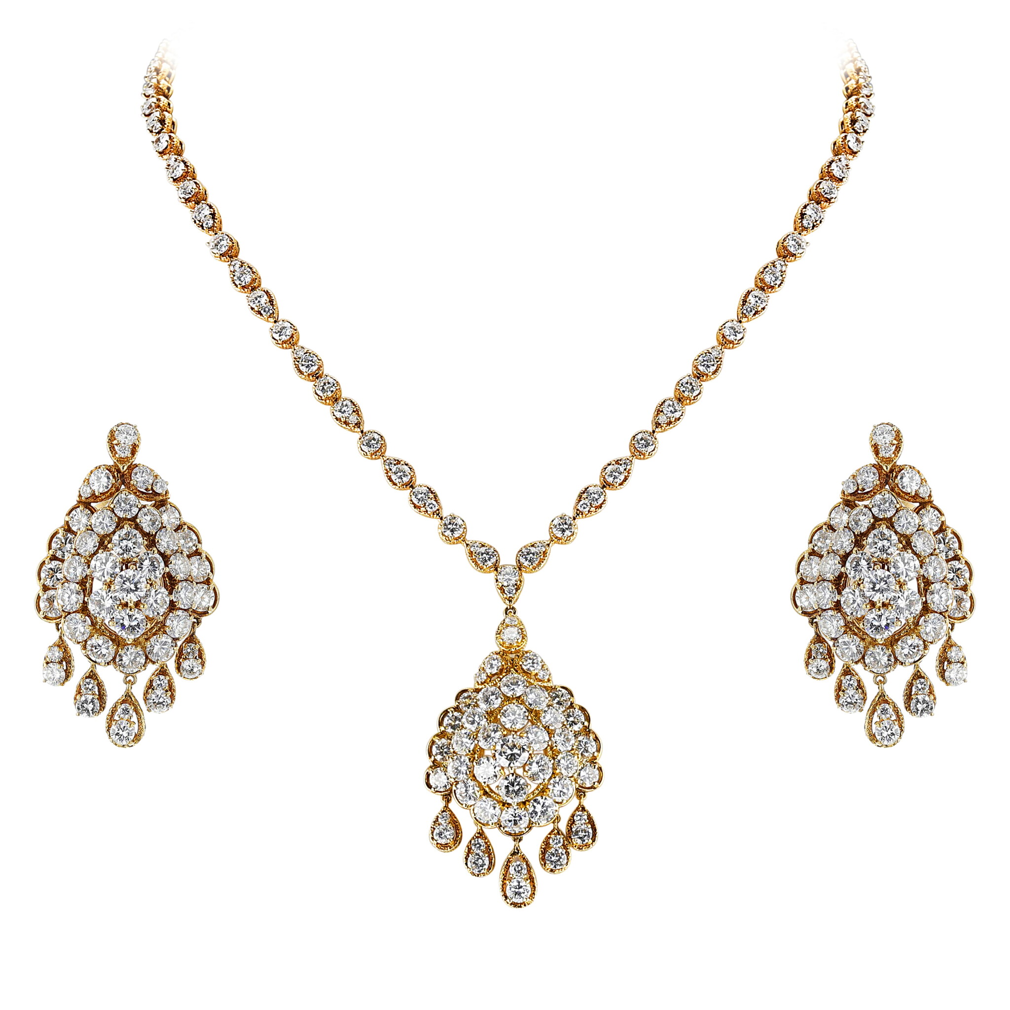 Gold and Diamond Drop Earring and Necklace Parure — view 1