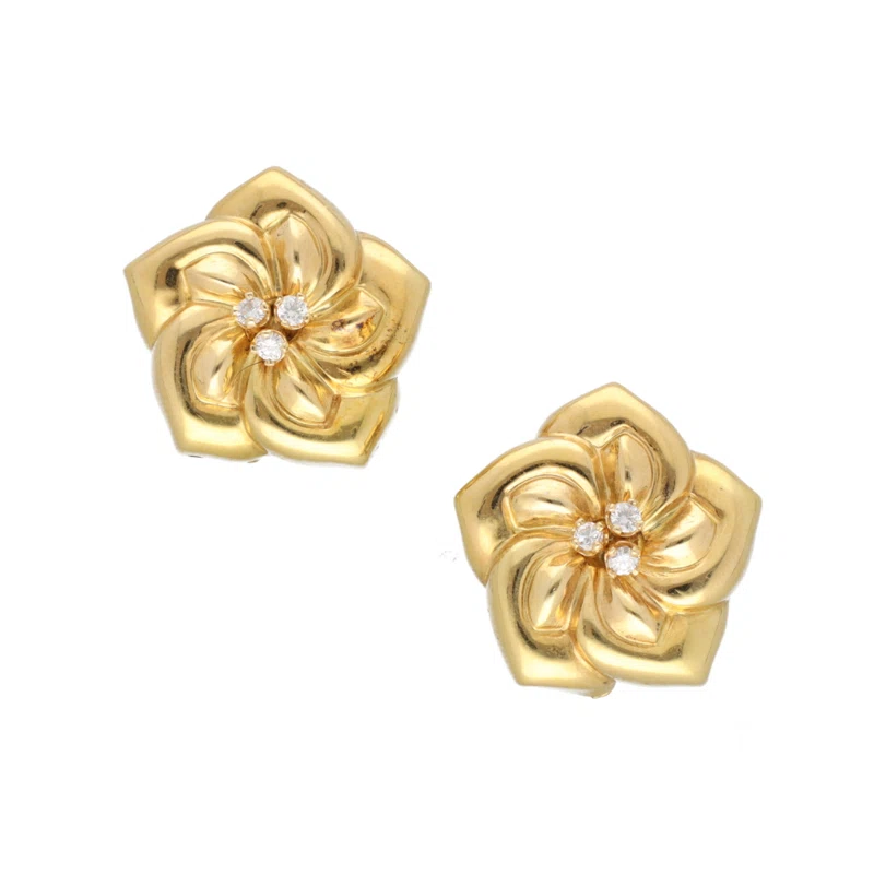 Gold and Diamond Floral Earclips