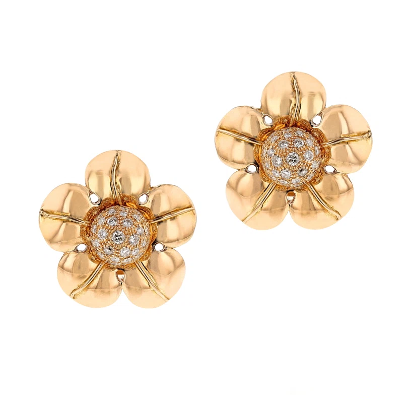 Gold and Diamond Flower Earclips