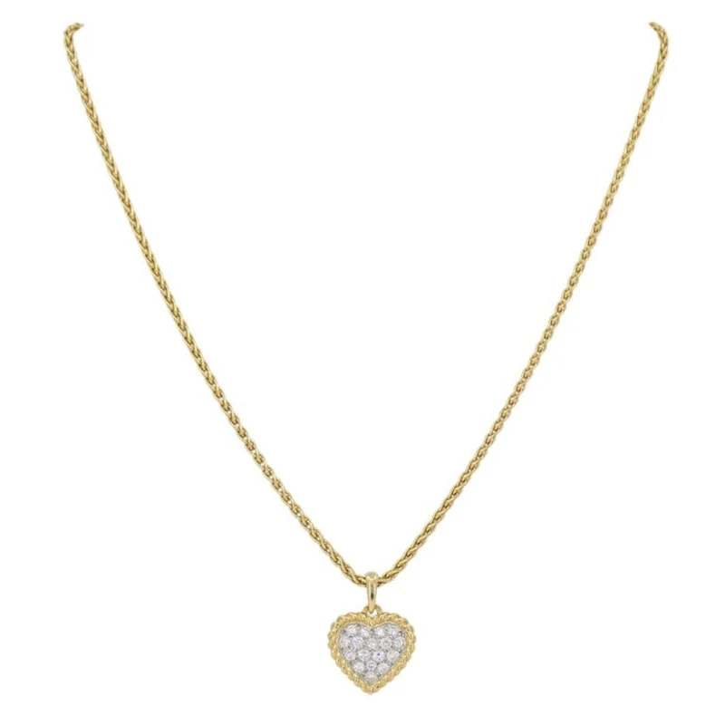 Gold, Platinum and Diamond Heart Pendant Necklace