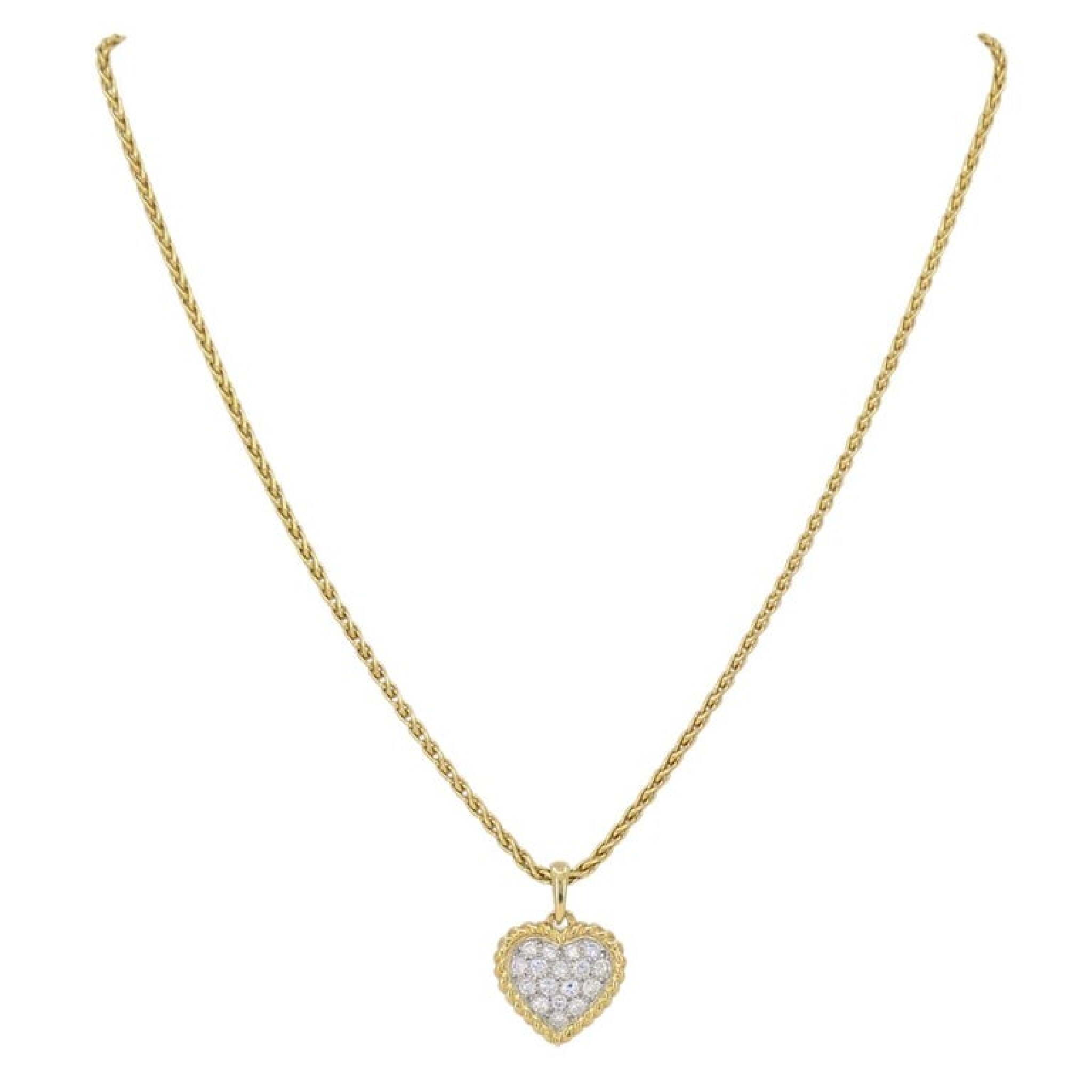 Gold, Platinum and Diamond Heart Pendant Necklace — view 1
