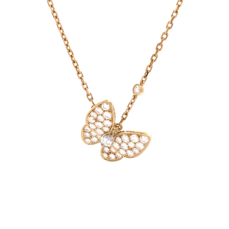 Gold and Diamond Two Butterfly Pendant Necklace