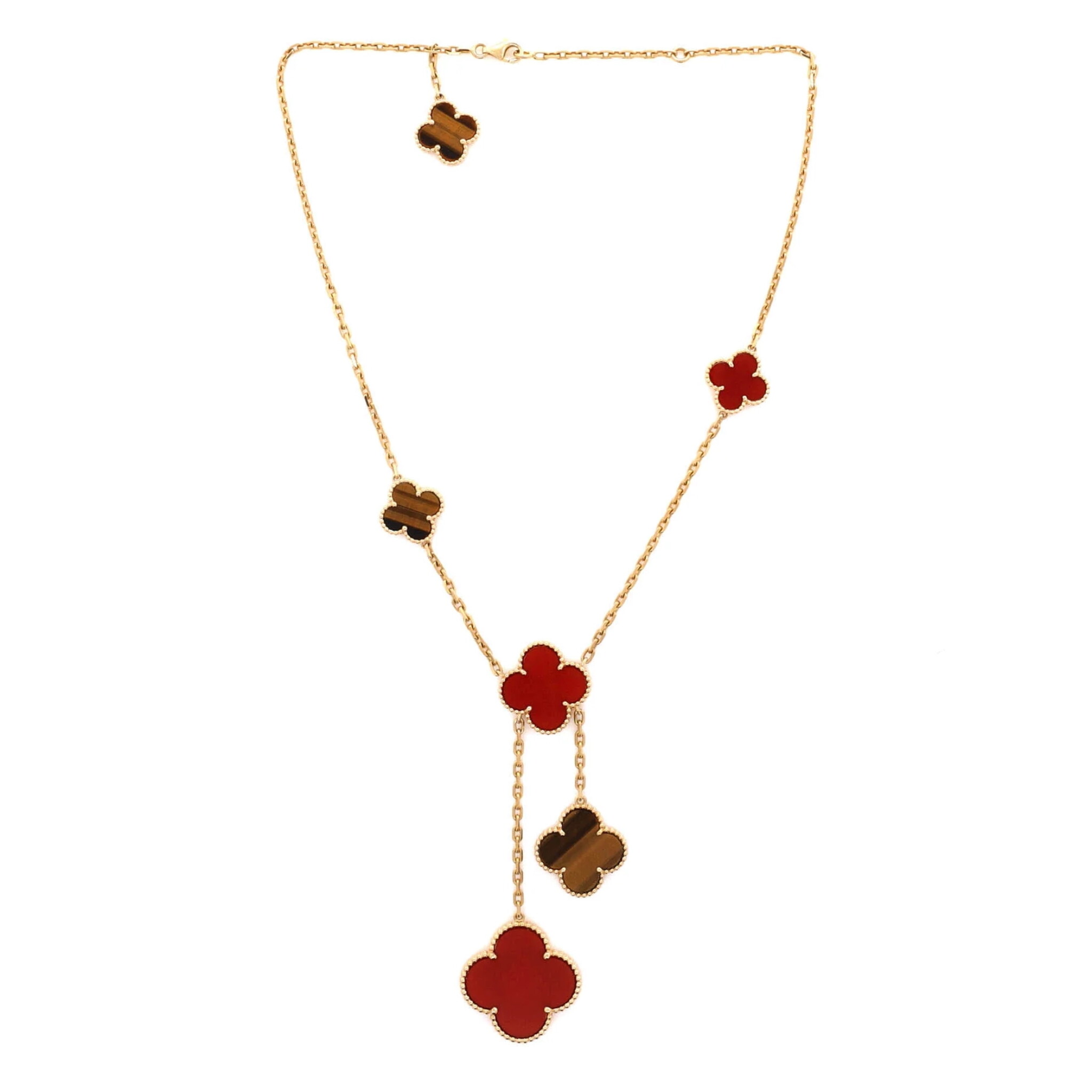 Gold, Carnelian and Tiger's Eye Magic Alhambra 6 Motifs Necklace  — view 1