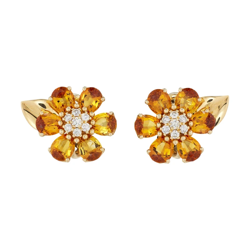 Gold, Citrine and Diamond Fleurs d’Hawaï Earclips