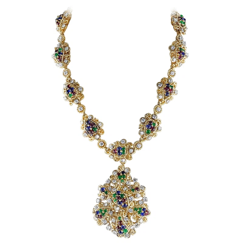 Gold, Emerald, Sapphire, Ruby and Diamond Necklace
