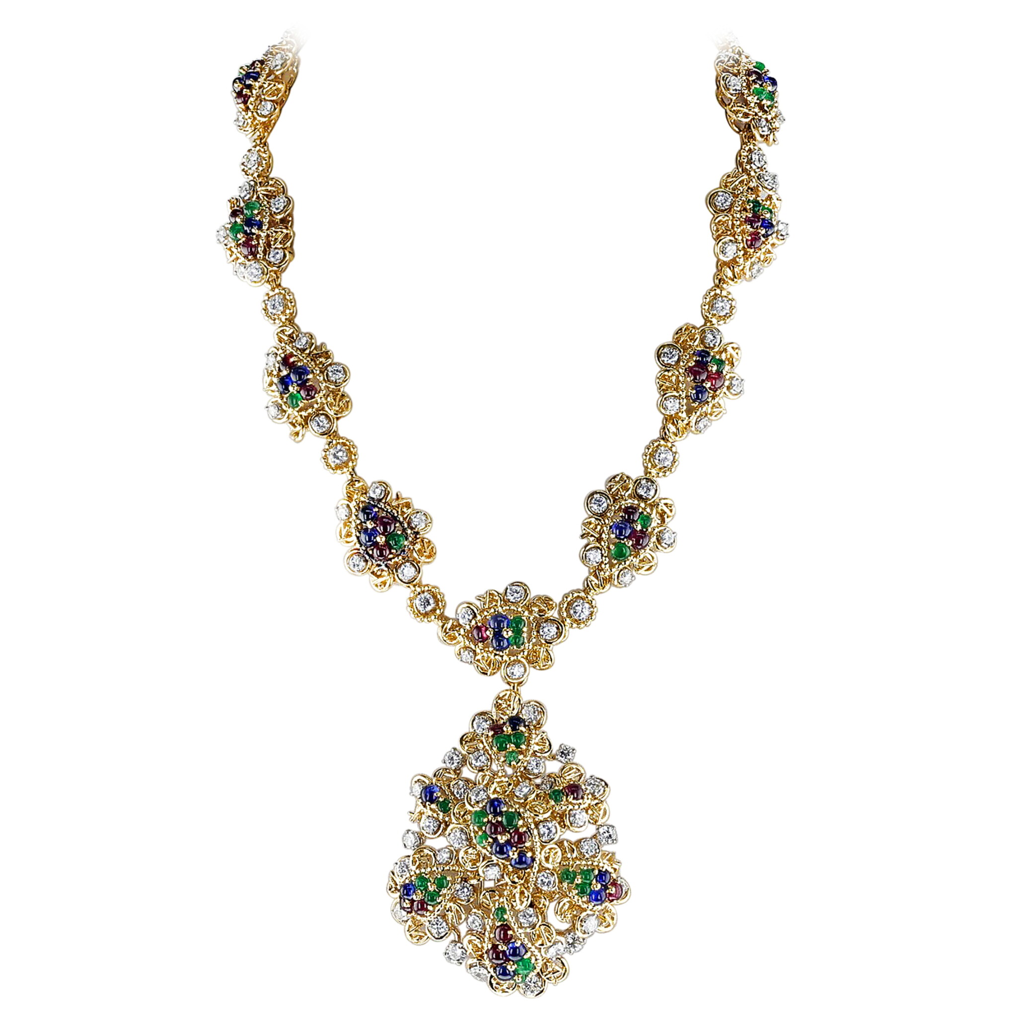 Gold, Emerald, Sapphire, Ruby and Diamond Necklace — view 1