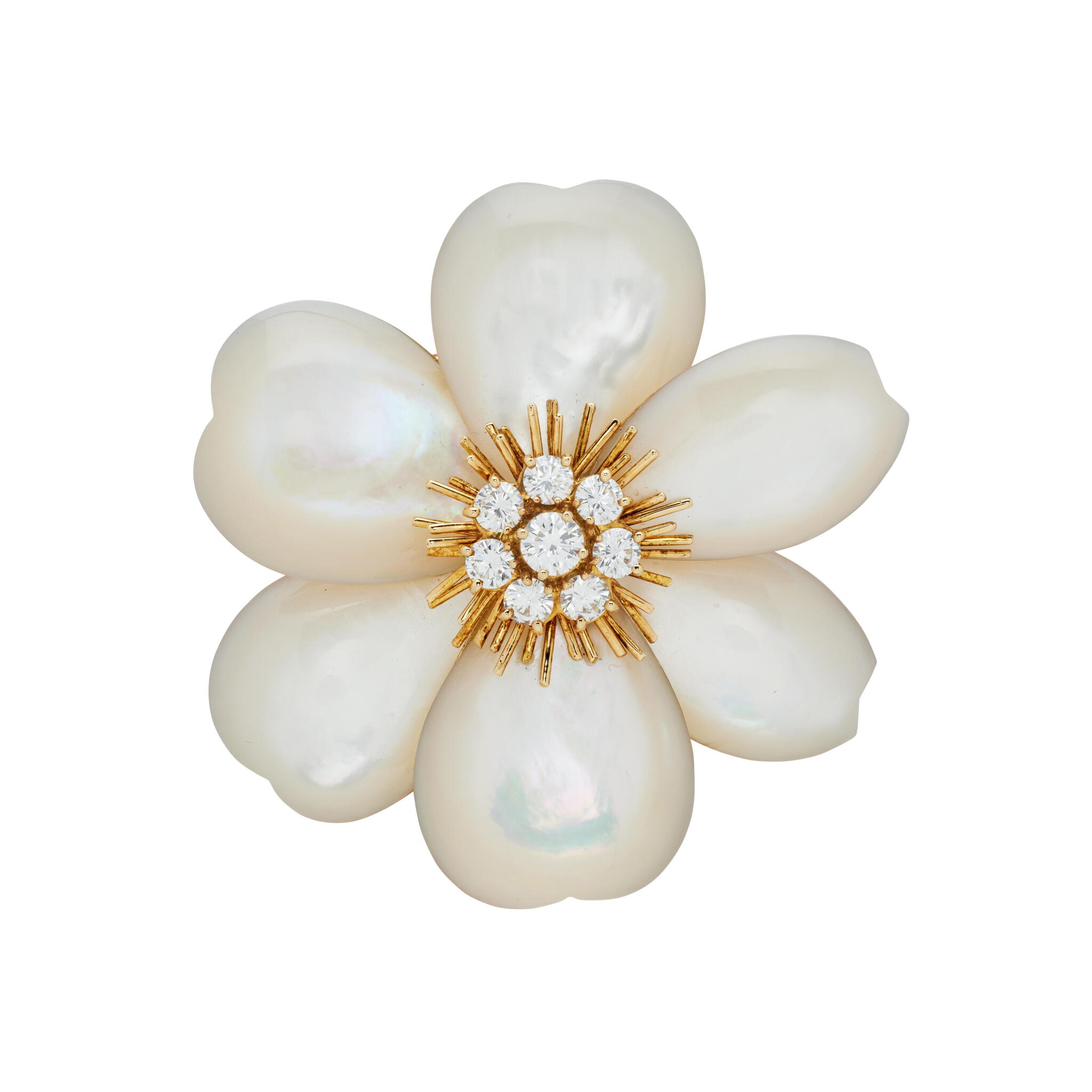 Gold, Mother of Pearl and Diamond Rose de Noël Large Brooch — view 1