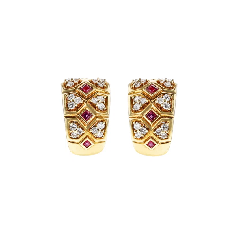 Gold, Ruby and Diamond Earclips 