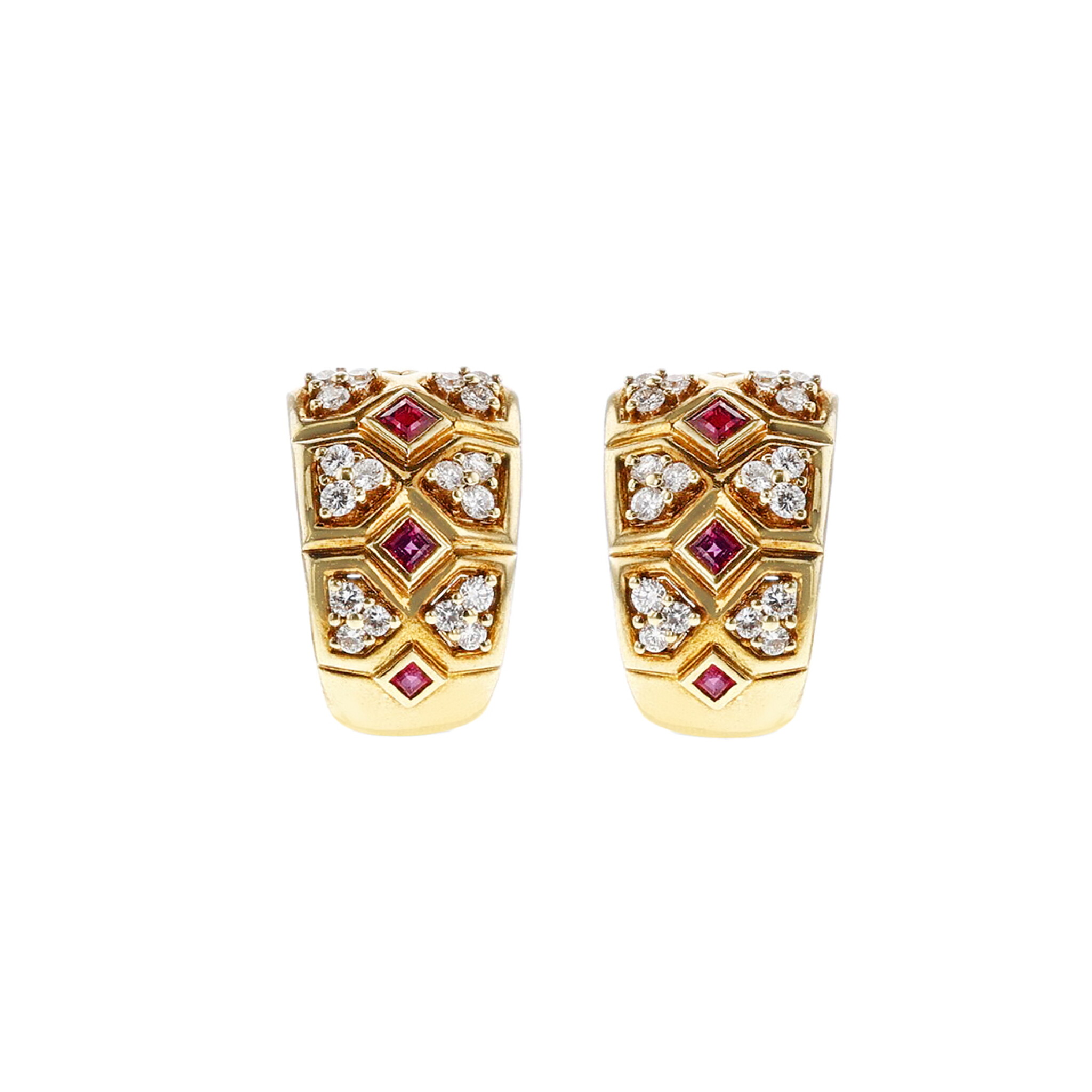 Gold, Ruby and Diamond Earclips  — view 1