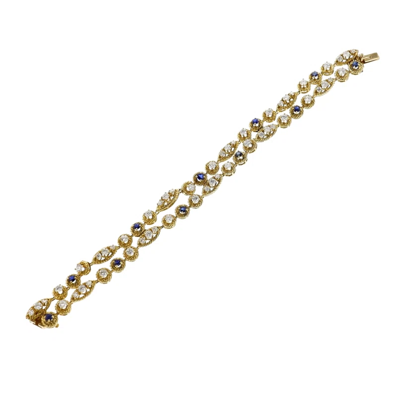 Gold, Sapphire and Diamond Double Row Bracelet