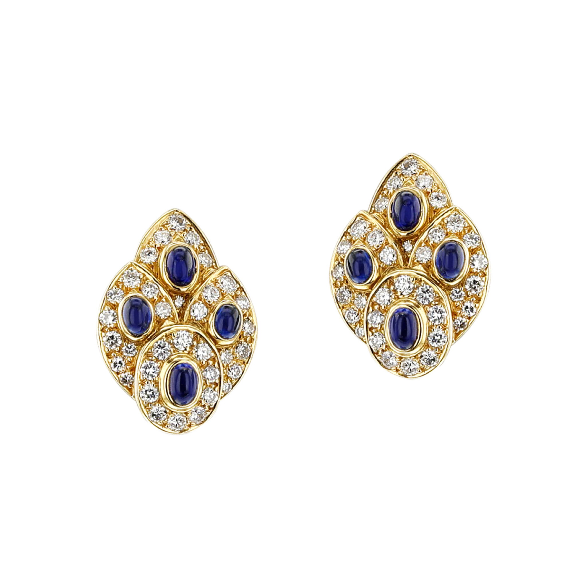 Vintage Gold, Sapphire and Diamond Earclips — view 1