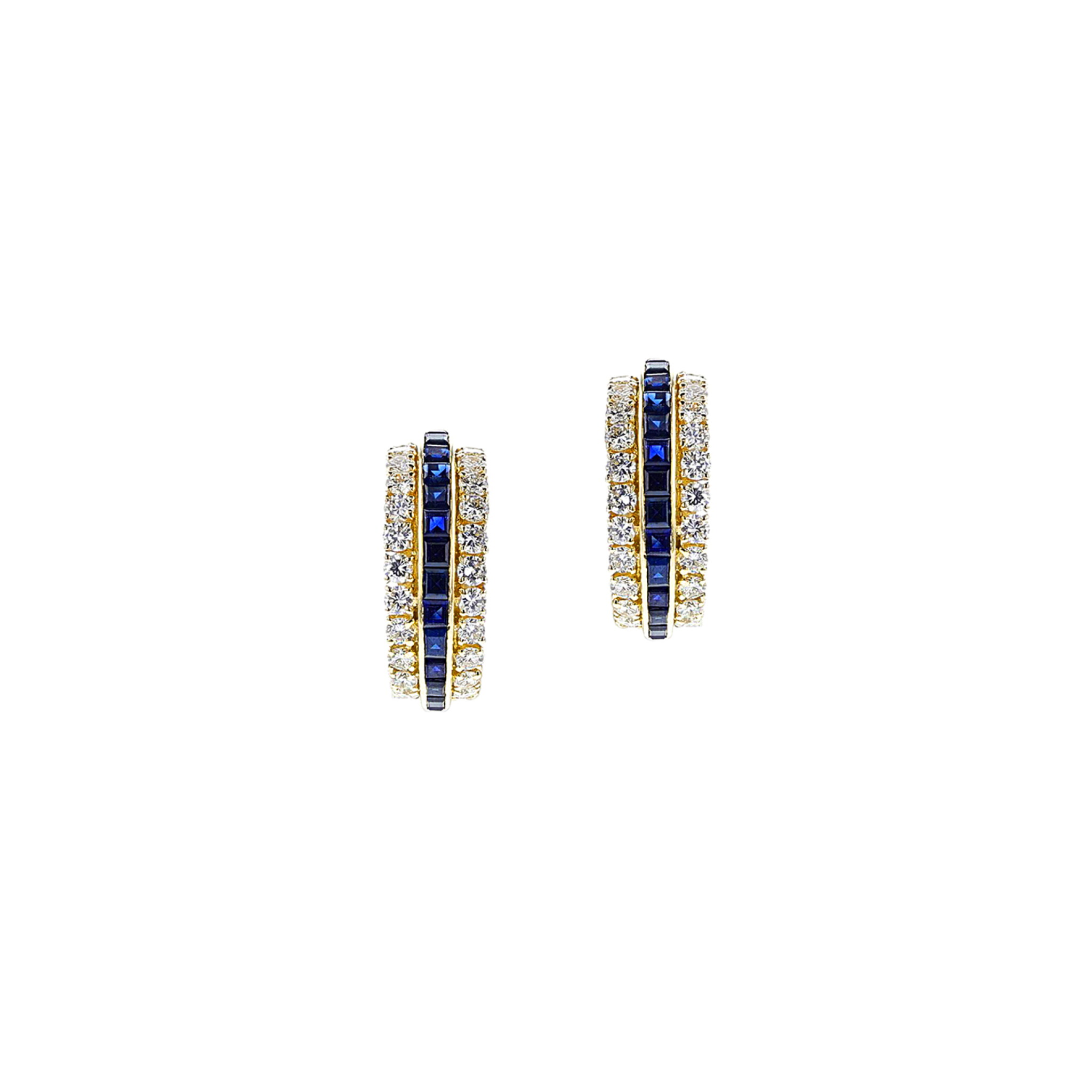 Gold, Sapphire and Diamond Hoop Earrings — view 1